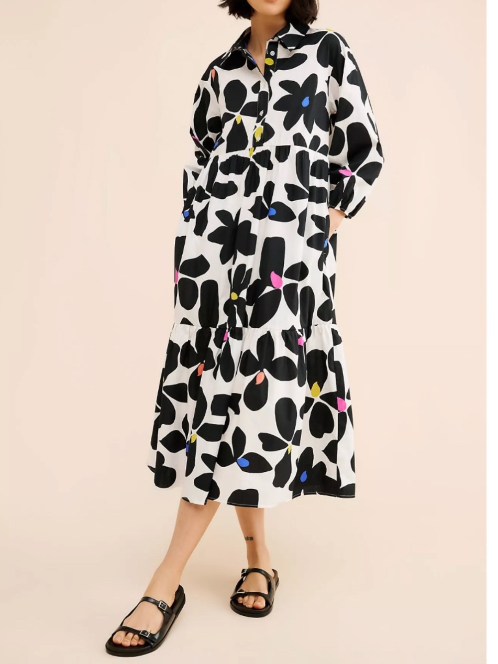 Anthropologie Maeve The Bettina Abstract Floral Tiered Shirt Dress Medium
